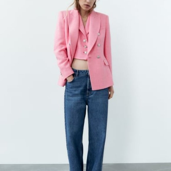 Zara Pink Double Breasted Textured Blazer Jacket  Size XS - Picture 9 of 14